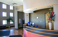 Medical center reception area. Commercial loans for business expansion.